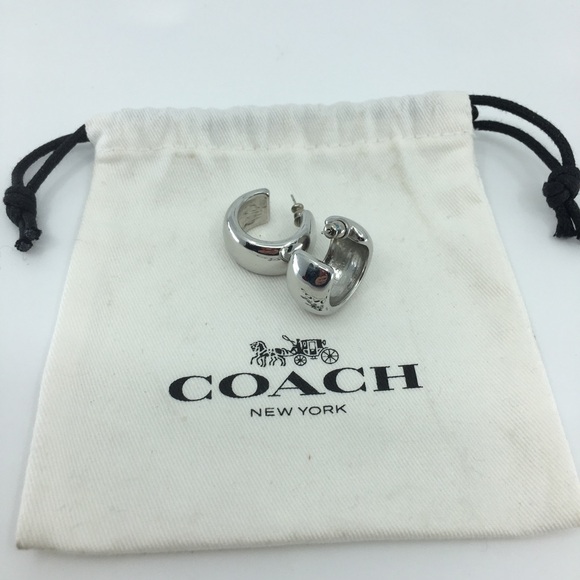 Coach Chunky Silver Tone Hoop Earrings with Dust Bag - Picture 12 of 12